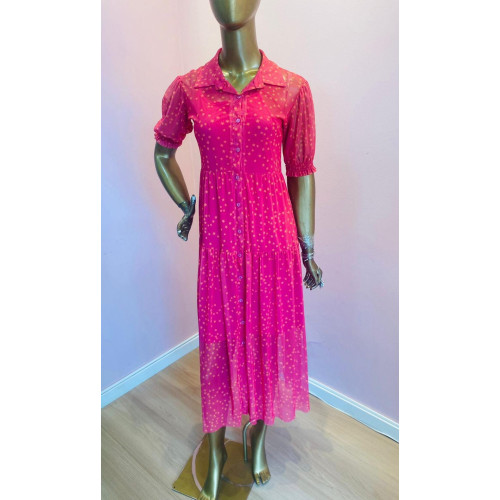 Vestido Rosa com Estampa de Estrelinha Tamanho P Vestido Rosa com Estampa de Estrelinha Tamanho P