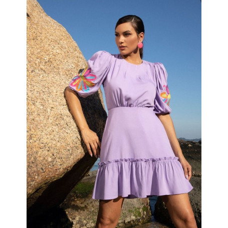 VESTIDO LILAS MANGA BORDADA T/P