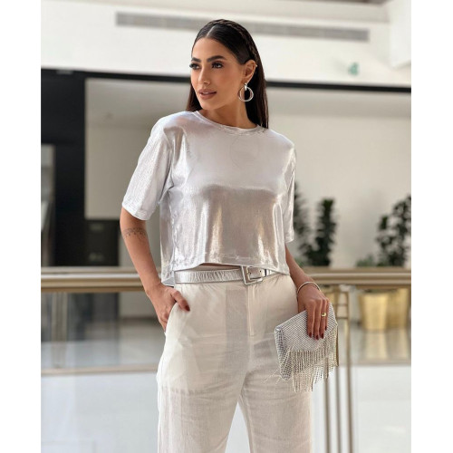 T SHIRT CROPPED COR :METALICO TAMANHO /40 T SHIRT CROPPED COR :METALICO TAMANHO /40